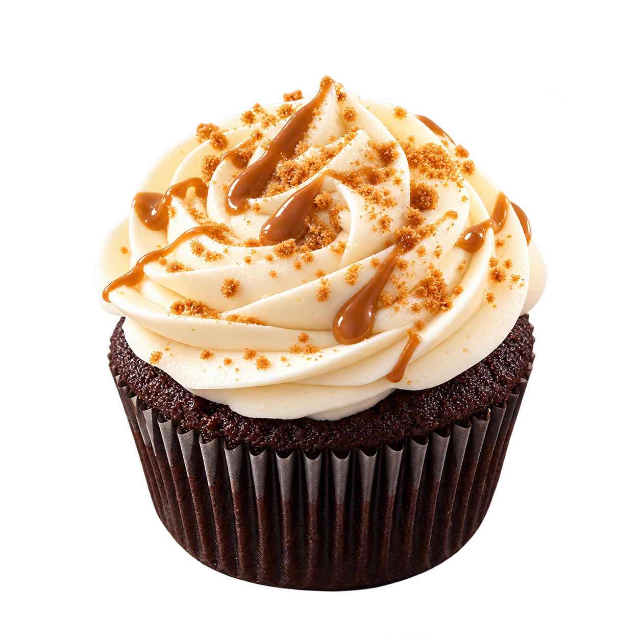 Lotus Biscoff cupcake topped with cream and cookie crumbles from Cozy Bites in Bulawayo.